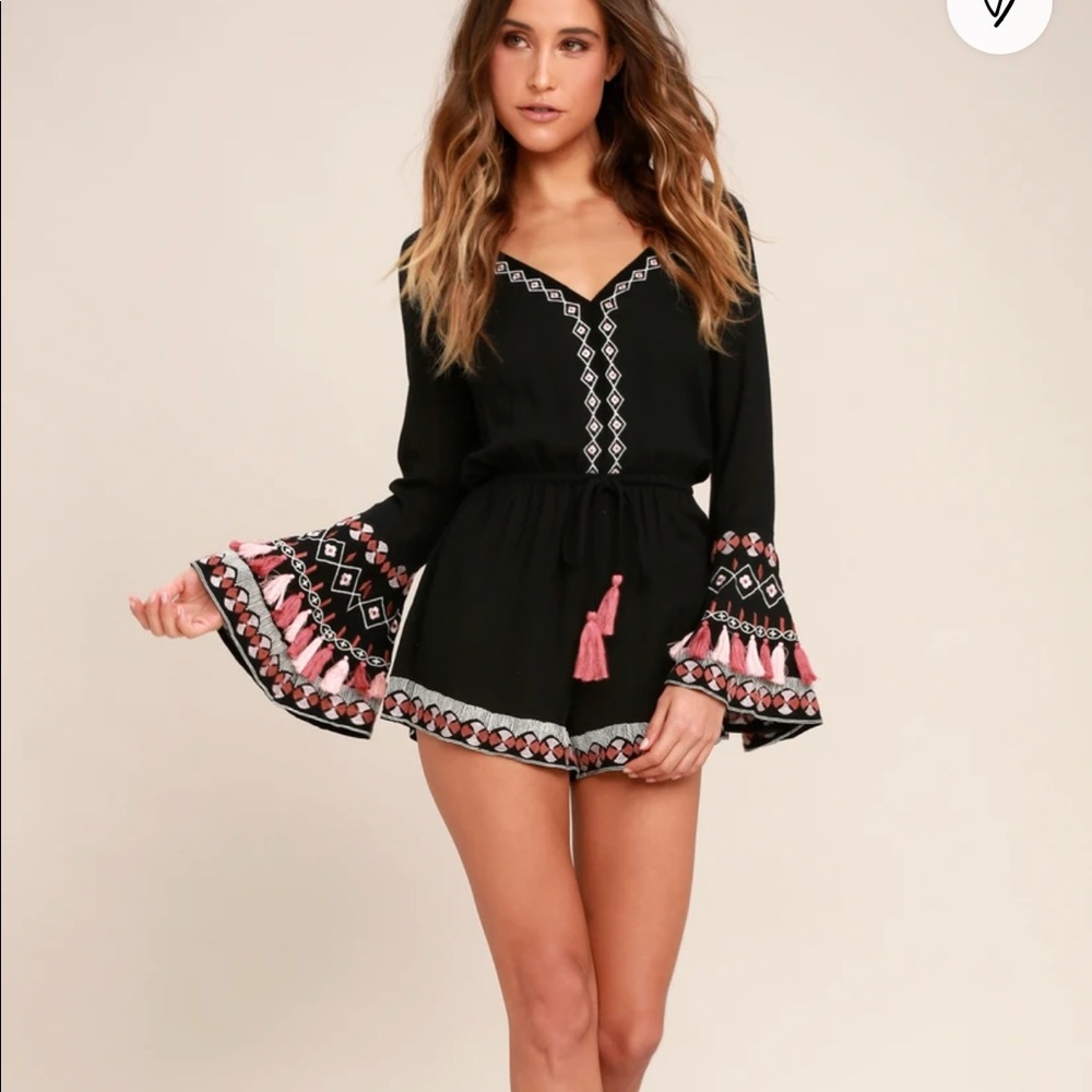 Hiatus Black Embroidered Long Sleeve Romper